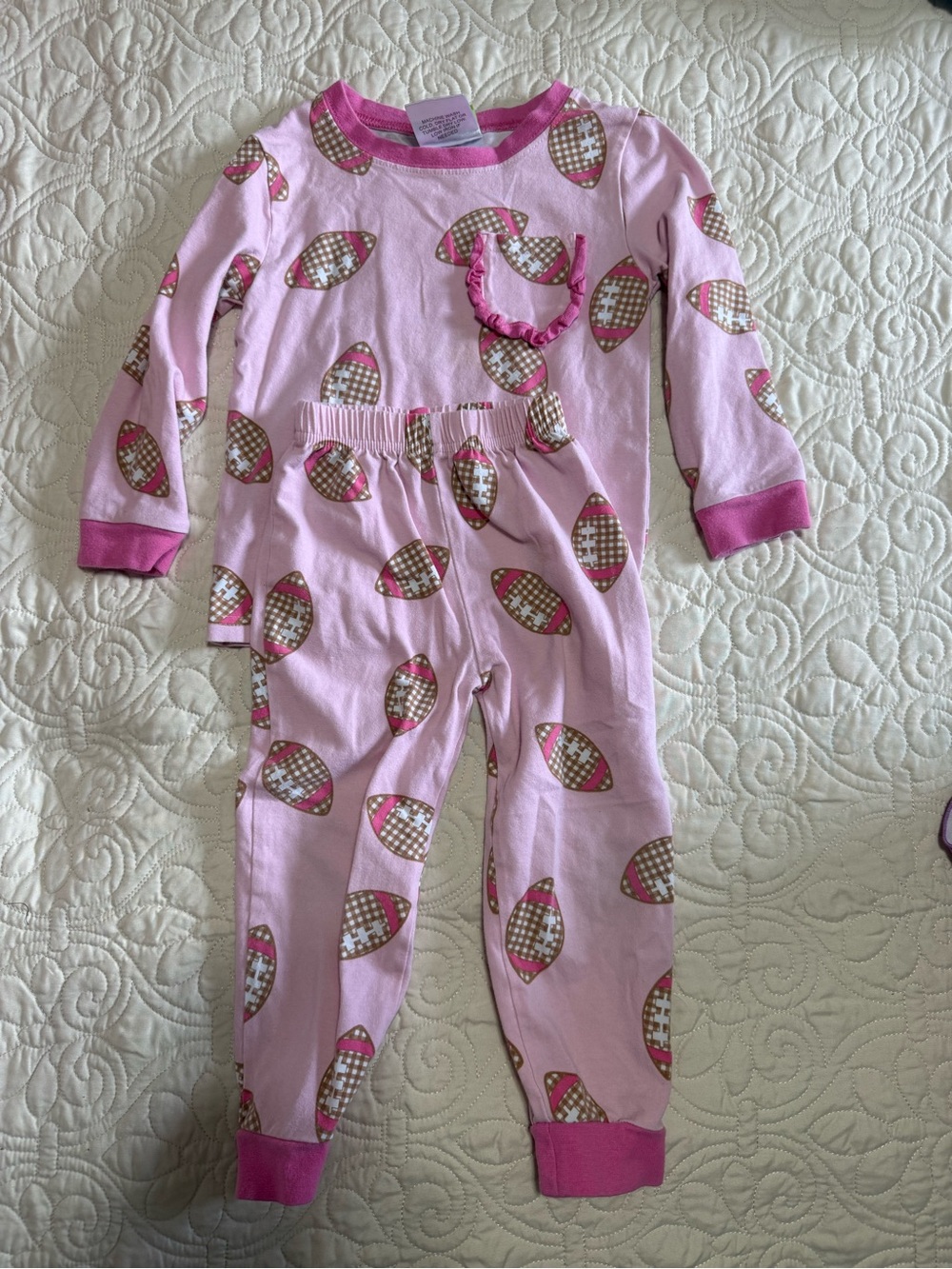 Girls Pink Football Print Pajama Set for 3T toddler girl